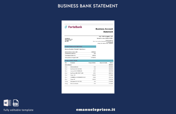 stile verificato Modello di estratto conto della società bancaria Forte in forma